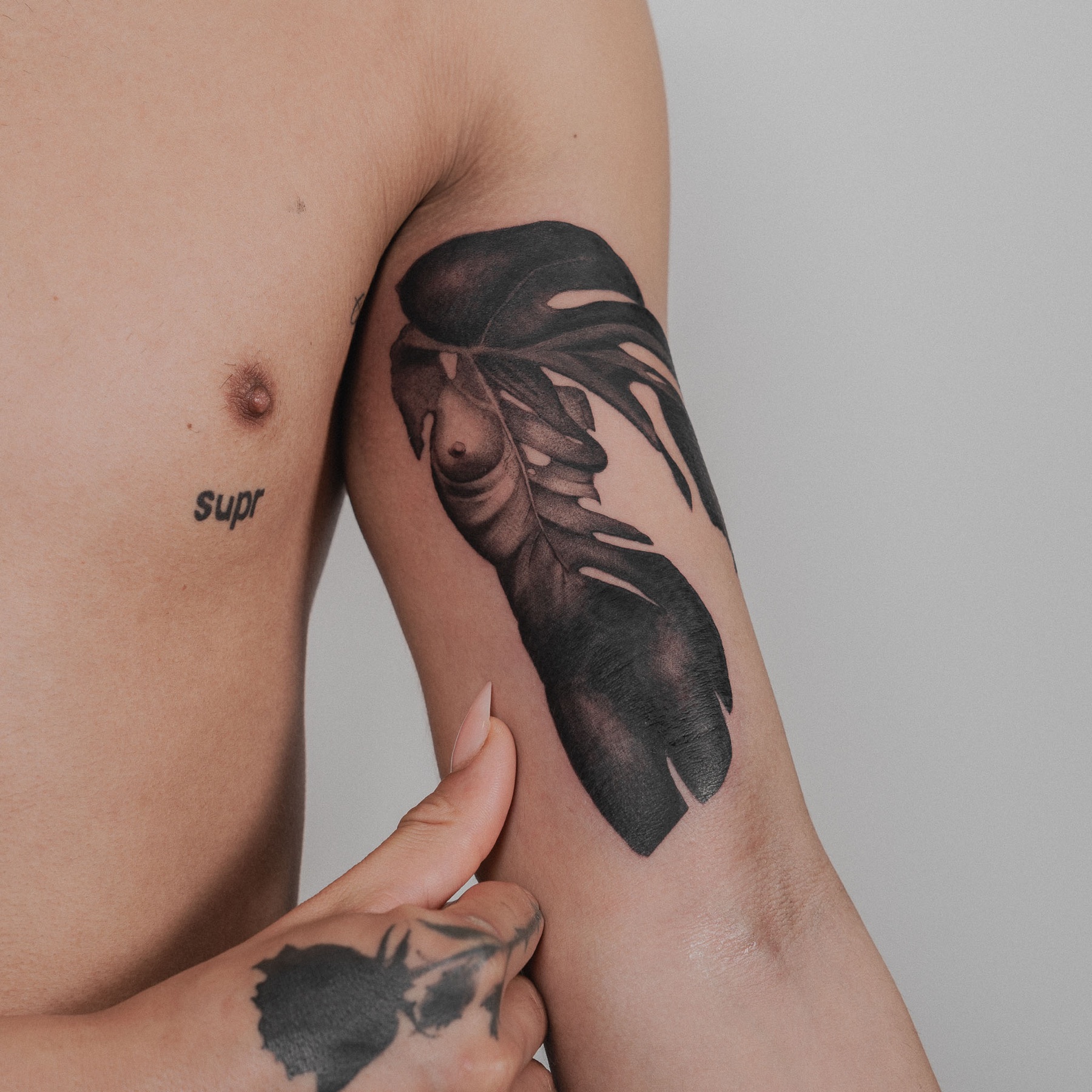 Blackwork monstera tattoo by Neart Tattoo Studio